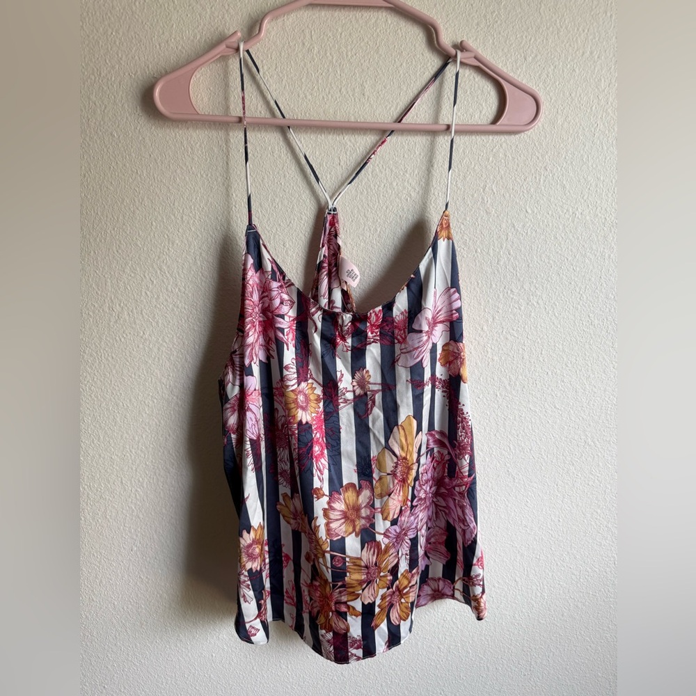 Victoria’s Secret Floral Striped Satin Cami Y2K Spaghetti Strap Tank